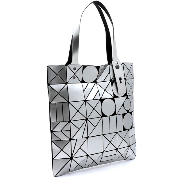 Geometric Checker Cut Out Gun Metal Silver Tote - Picture 5 of 9